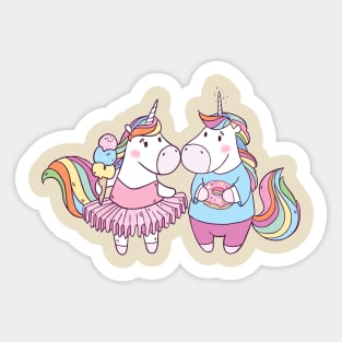 Unicorns in Love with Donut and Ice cream Sticker